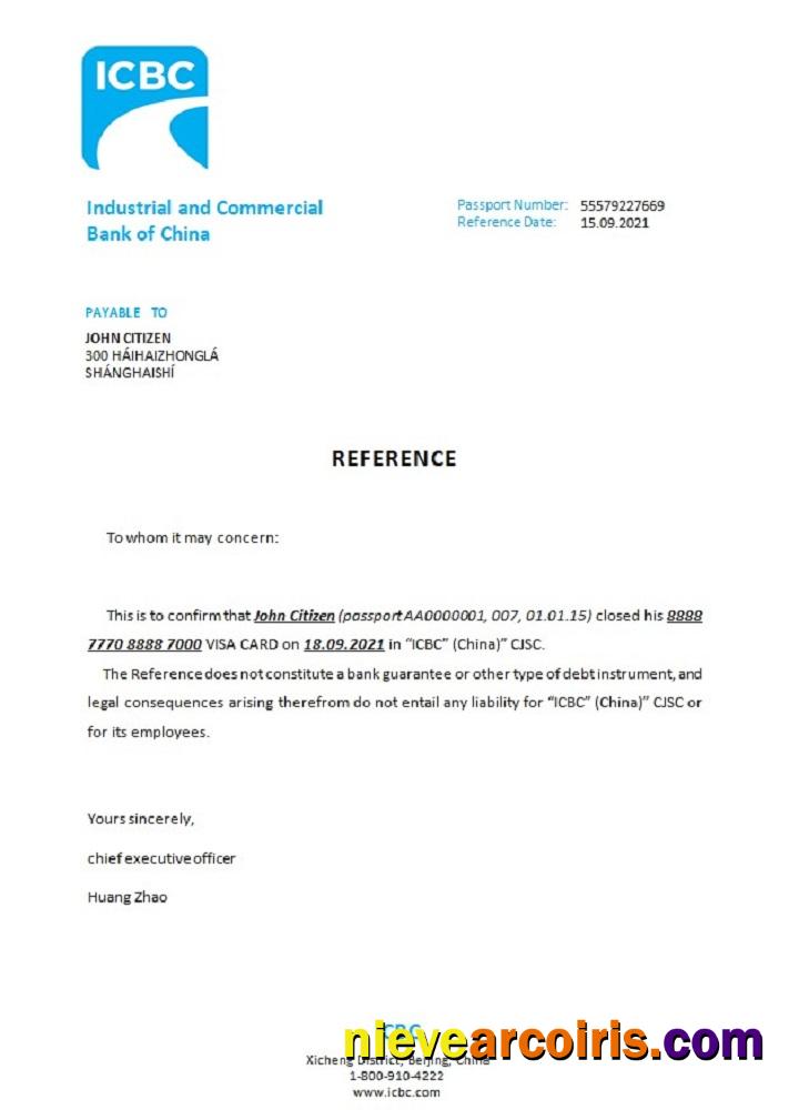 China Industrial and Commercial Bank closure reference